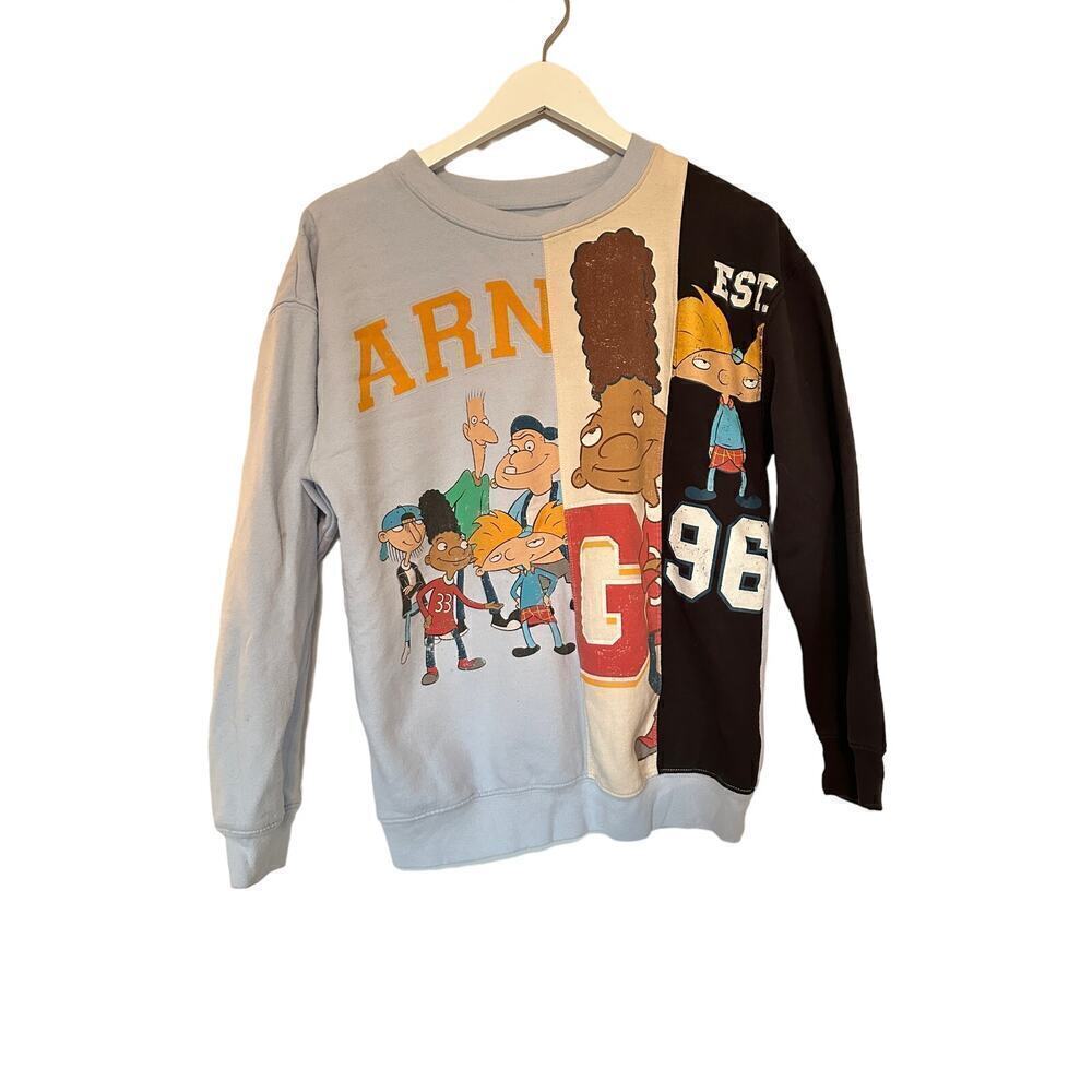 Viacom Nickelodeon Hey Arnold Gray Fleece Sweatshirt Sweater Size Small Y2k 90s - Picture 2 of 12